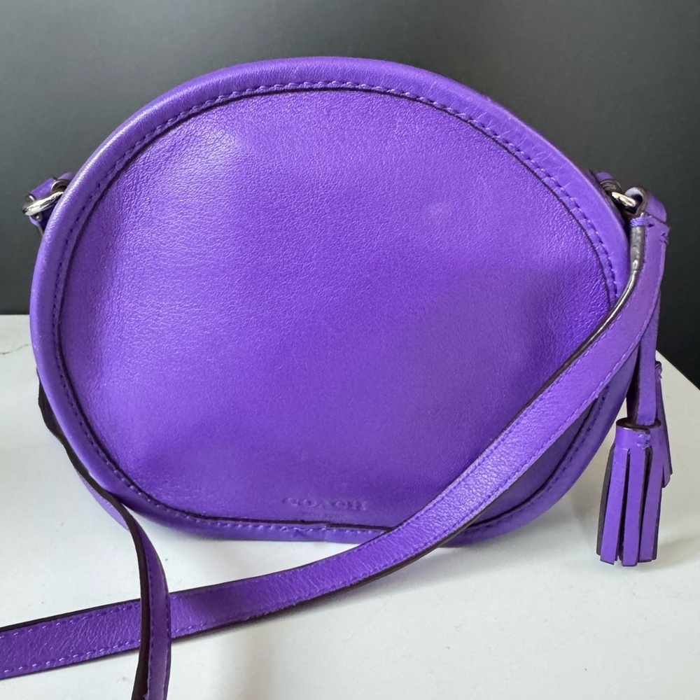 Coach Legacy Canteen Ultraviolet Tassel Crossbody Purple Small Round Purse